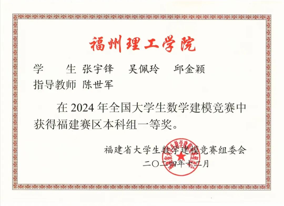 福州理工学院学子在全国大学生数学建模竞赛（福建赛区）中荣获佳绩！